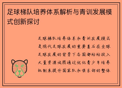 足球梯队培养体系解析与青训发展模式创新探讨