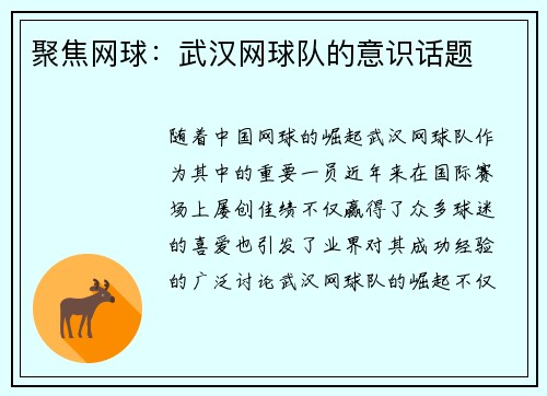 聚焦网球：武汉网球队的意识话题